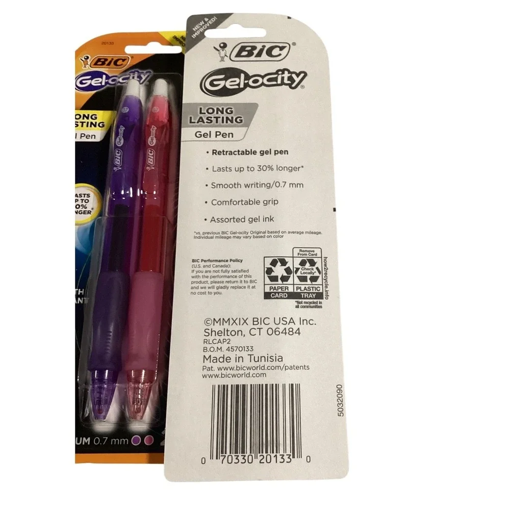 BIC Gelocity Gel Pens, Medium Point 0.7mm, Assorted Ink Colors,‎ 2-Count Pack.